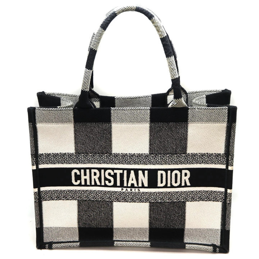 Christian Dior Book Tote Bag Canvas Black White Check